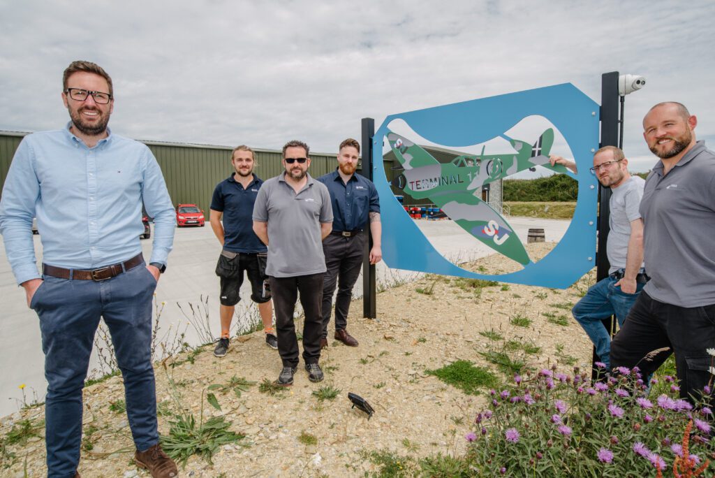 The team outside Cornwall business, Piran Advanced Composites at the Aerohub Businesss park premises