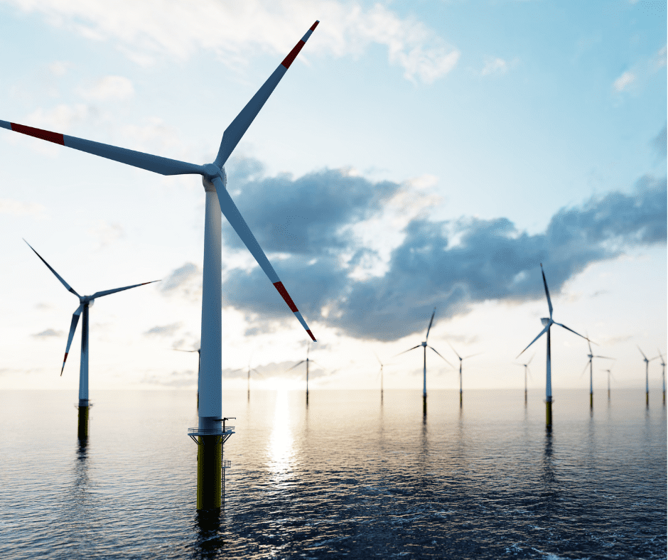 wind turbine farm in the middle of the sea